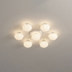 Contemporary Scandinavian Branch Round Pumpkin Glass Iron 4/7/9/11 Light Semi-Flush Mount Ceiling Light For Bedroom