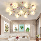 Modern Art Deco Rose Flower Leaf Glass Iron 4/6/7/9/11 Light Semi-Flush Mount Ceiling Light For Bedroom