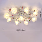 Modern Art Deco Rose Flower Leaf Glass Iron 4/6/7/9/11 Light Semi-Flush Mount Ceiling Light For Bedroom