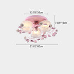 Traditional French Floral Rose Grass Glass Iron 3/5 Light Semi-Flush Mount Ceiling Light For Living Room