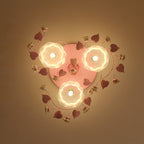 Traditional French Floral Rose Grass Glass Iron 3/5 Light Semi-Flush Mount Ceiling Light For Living Room