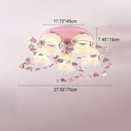 Traditional French Floral Rose Grass Glass Iron 3/5 Light Semi-Flush Mount Ceiling Light For Living Room