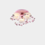 Traditional French Floral Rose Grass Glass Iron 3/5 Light Semi-Flush Mount Ceiling Light For Living Room
