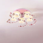 Traditional French Floral Rose Grass Glass Iron 3/5 Light Semi-Flush Mount Ceiling Light For Living Room