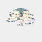 Traditional French Floral Rose Grass Glass Iron 3/5 Light Semi-Flush Mount Ceiling Light For Living Room