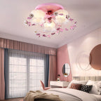 Traditional French Floral Rose Grass Glass Iron 3/5 Light Semi-Flush Mount Ceiling Light For Living Room