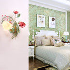 Traditional Rustic Rose Floral Glass Iron 1-Light Wall Sconce Lamp For Living Room