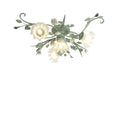 Traditional Rustic Floral Rose Leaf Glass Iron 4/5/6/9 Light Semi-flush Mount Ceiling Light for Living Room