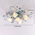 Traditional Rustic Floral Rose Leaf Glass Iron 4/5/6/9 Light Semi-flush Mount Ceiling Light for Living Room