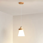 Traditional Japanese Conical Round Glass Solid Wood 1-Light Pendant Light For Living Room