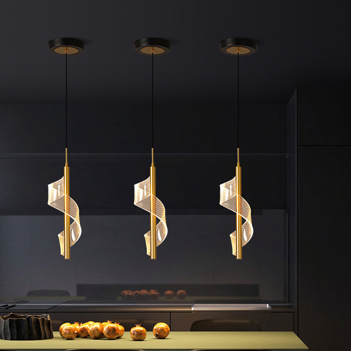 Contemporary Scandinavian Curved Long Acrylic Iron LED Pendant Light for Living Room BulbSquare