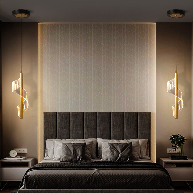 Contemporary Scandinavian Curved Long Acrylic Iron LED Pendant Light for Living Room BulbSquare