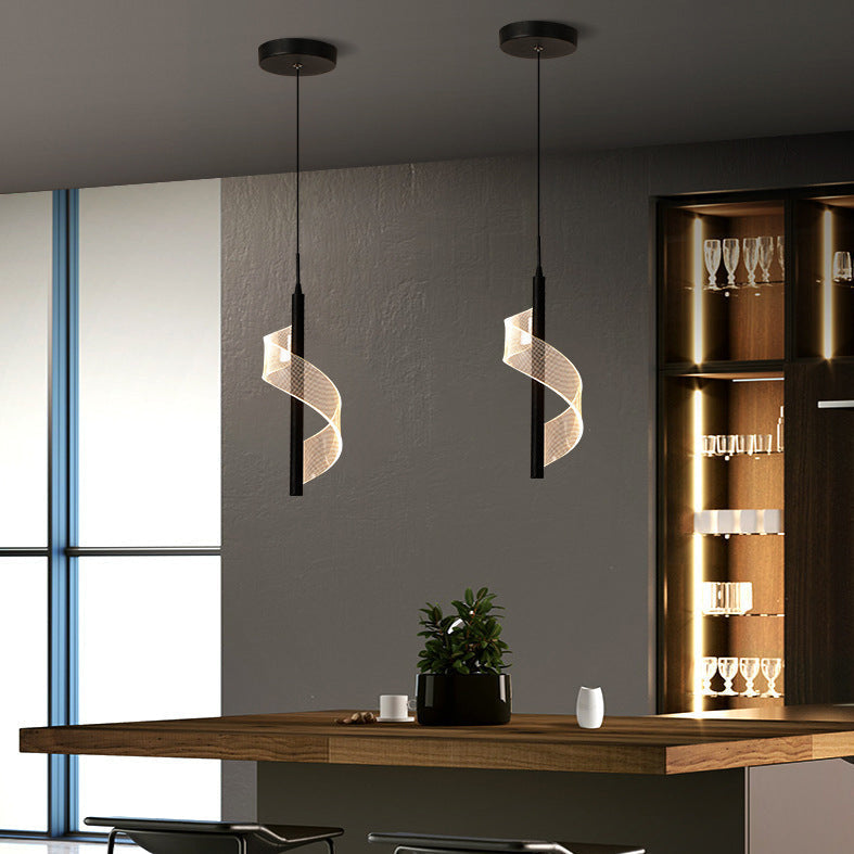 Contemporary Scandinavian Curved Long Acrylic Iron LED Pendant Light for Living Room BulbSquare
