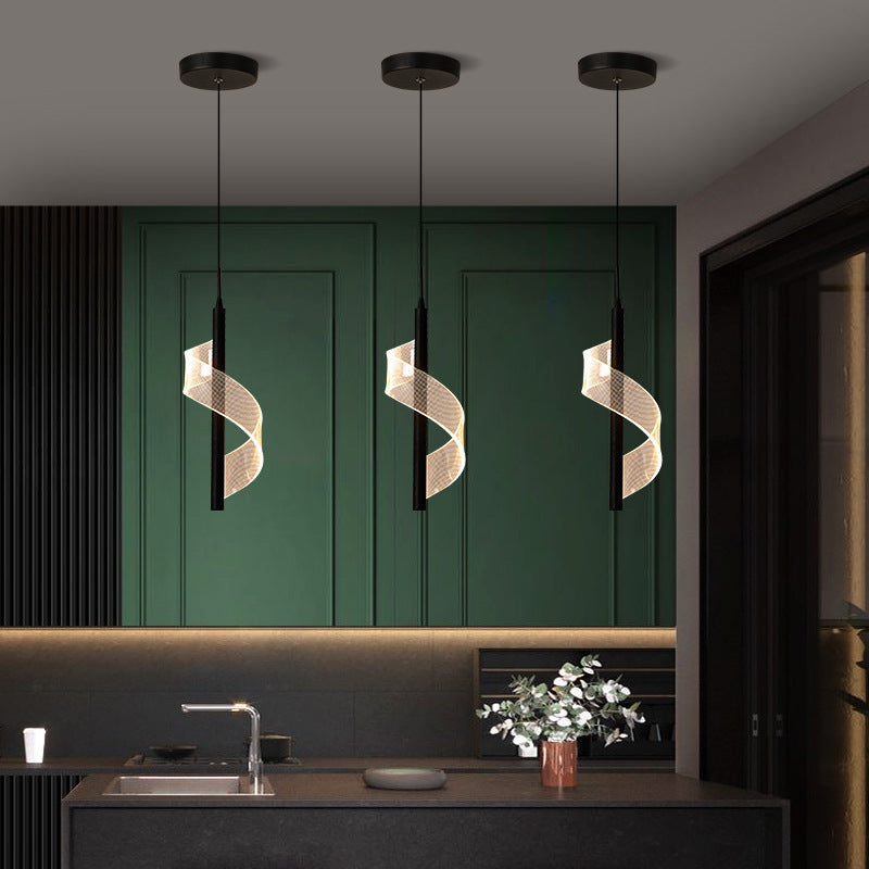 Contemporary Scandinavian Curved Long Acrylic Iron LED Pendant Light for Living Room BulbSquare