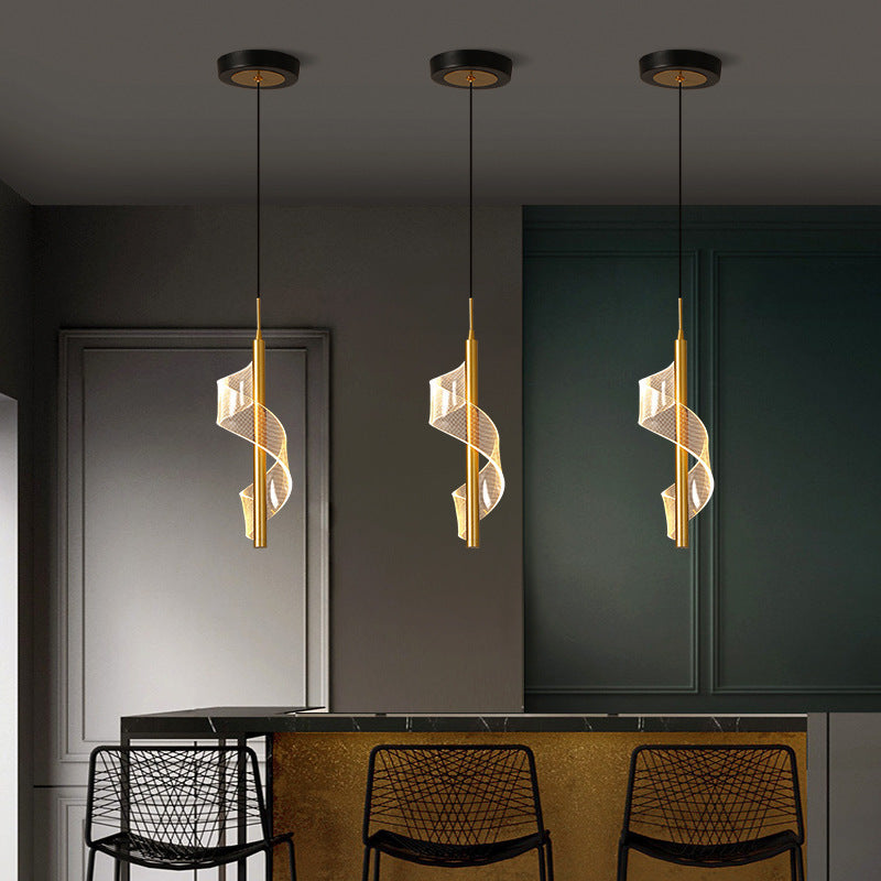 Contemporary Scandinavian Curved Long Acrylic Iron LED Pendant Light for Living Room BulbSquare