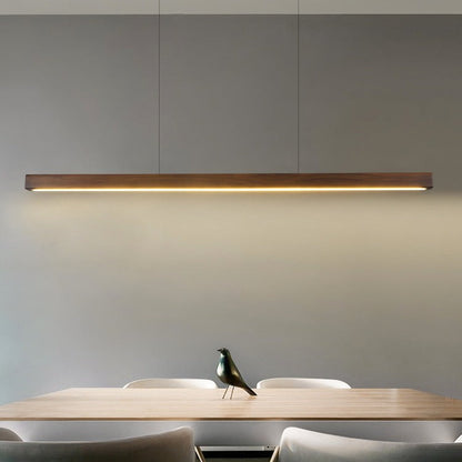 Modern Minimalist Rectangular Long Plate Pc Walnut Raw Wood Aluminum LED Chandelier Island Light for Dining Room
