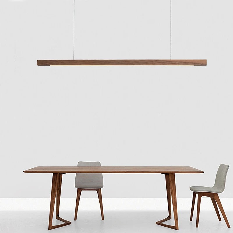 Modern Minimalist Rectangular Long Plate Pc Walnut Raw Wood Aluminum LED Chandelier Island Light for Dining Room BulbSquare