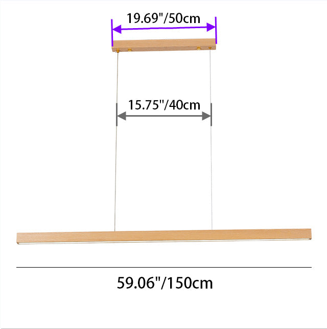 Modern Minimalist Rectangular Long Plate Pc Walnut Raw Wood Aluminum LED Chandelier Island Light for Dining Room