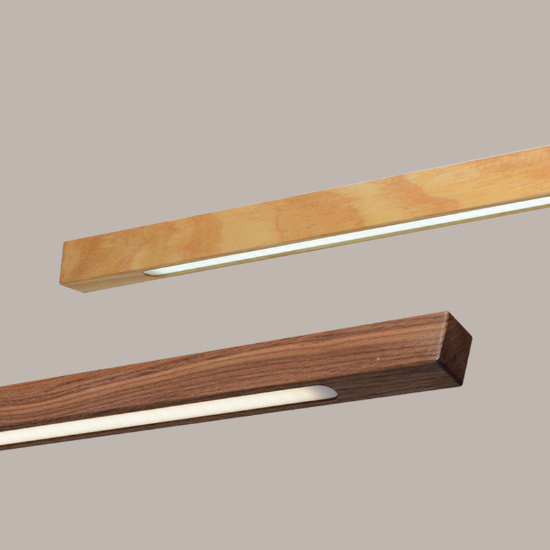 Modern Minimalist Rectangular Long Plate Pc Walnut Raw Wood Aluminum LED Chandelier Island Light for Dining Room BulbSquare