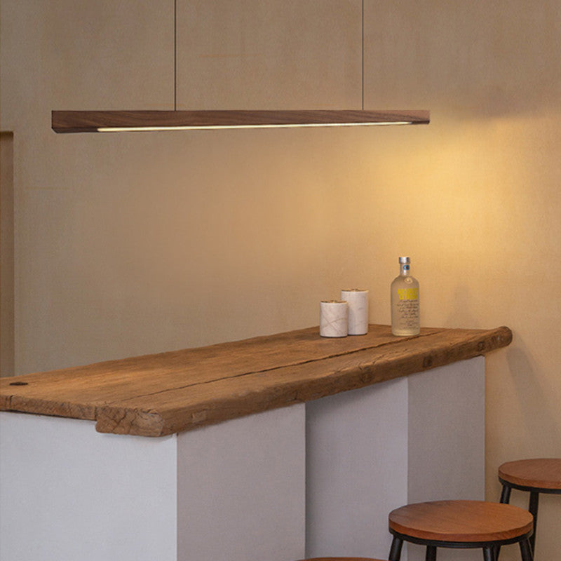 Modern Minimalist Rectangular Long Plate Pc Walnut Raw Wood Aluminum LED Chandelier Island Light for Dining Room BulbSquare