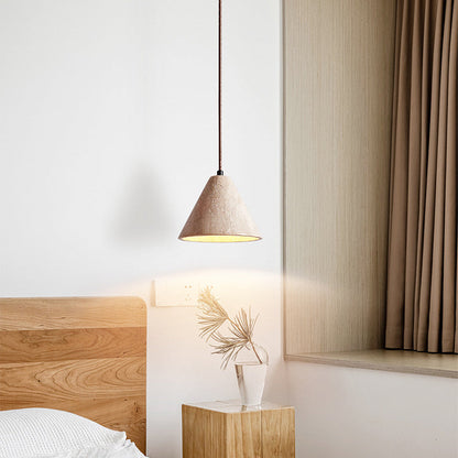 Traditional Chinese Conical Round White Travertine 1-Light Pendant Light For Living Room