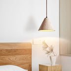 Traditional Chinese Conical Round White Travertine 1-Light Pendant Light For Living Room
