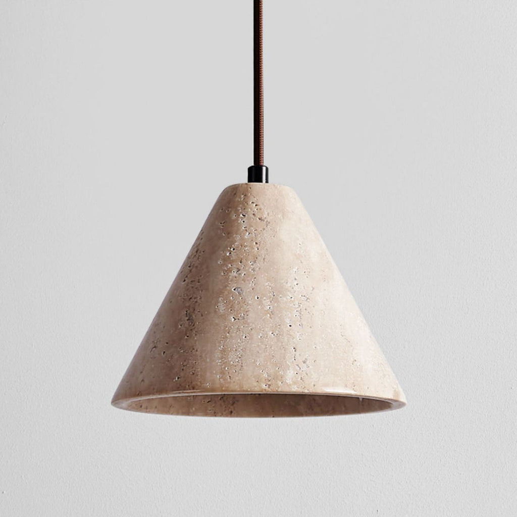 Traditional Chinese Conical Round White Travertine 1-Light Pendant Light For Living Room