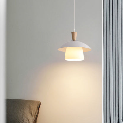 Modern Minimalist Round Orb Bowl Glass Oak Iron 1-Light Pendant Light For Living Room