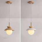 Modern Minimalist Round Orb Bowl Glass Oak Iron 1-Light Pendant Light For Living Room