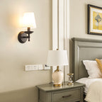 Traditional Rustic Round Cylinder Fabric Iron 1-Light Wall Sconce Lamp For Bedroom