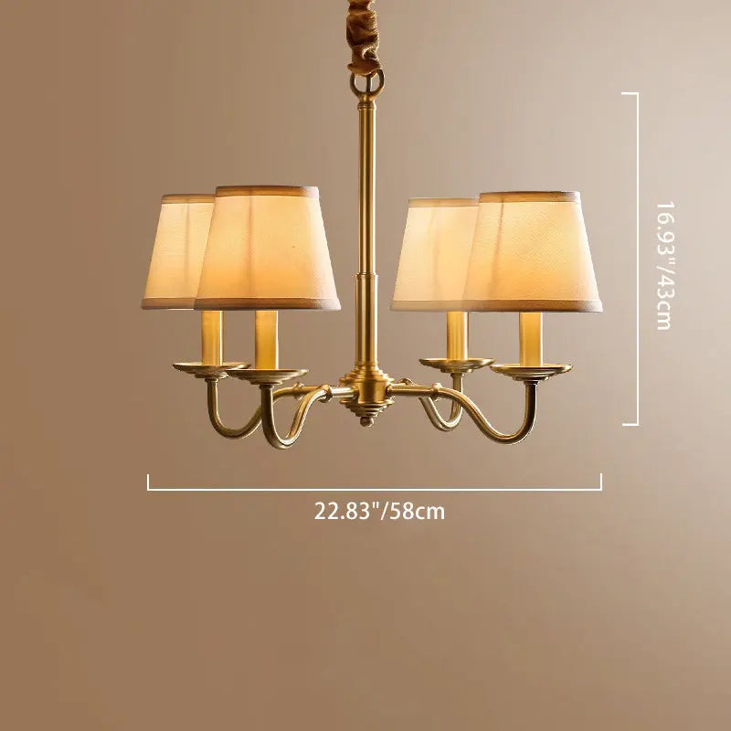 Traditional Vintage Curved Line Branch Cylinder Fabric Copper 4/6/8 Light Chandelier for Living Room Lumendat