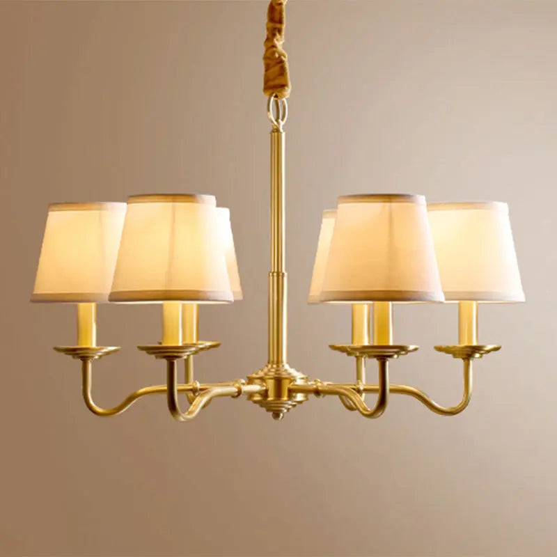 Traditional Vintage Curved Line Branch Cylinder Fabric Copper 4/6/8 Light Chandelier for Living Room Lumendat