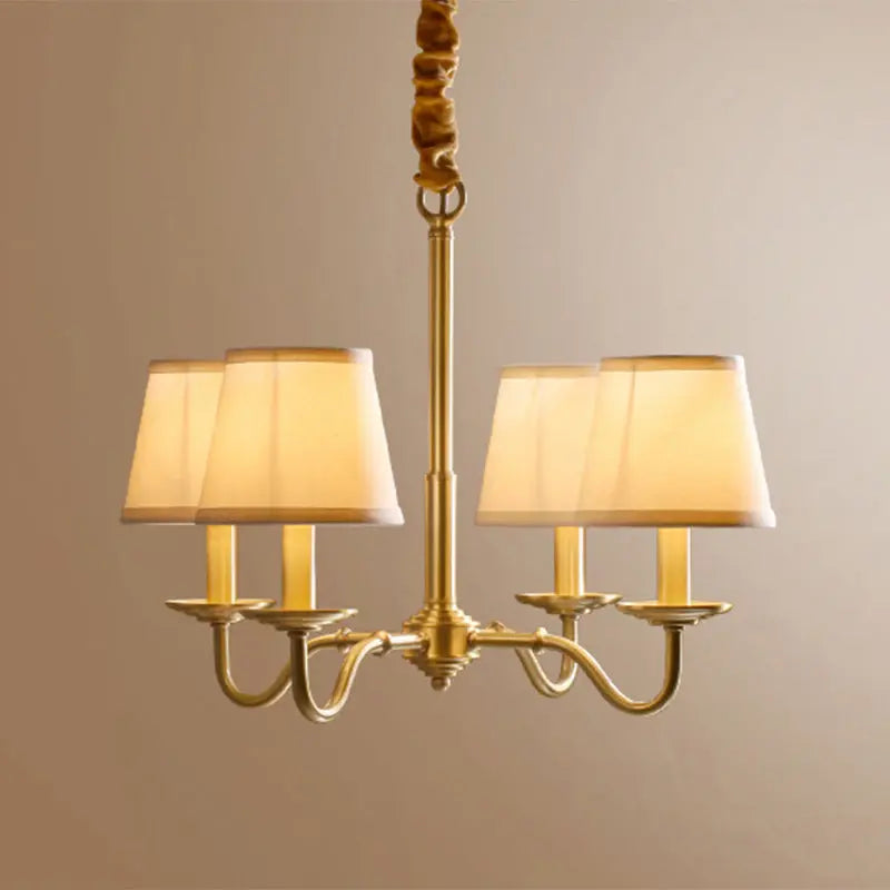 Traditional Vintage Curved Line Branch Cylinder Fabric Copper 4/6/8 Light Chandelier for Living Room Lumendat