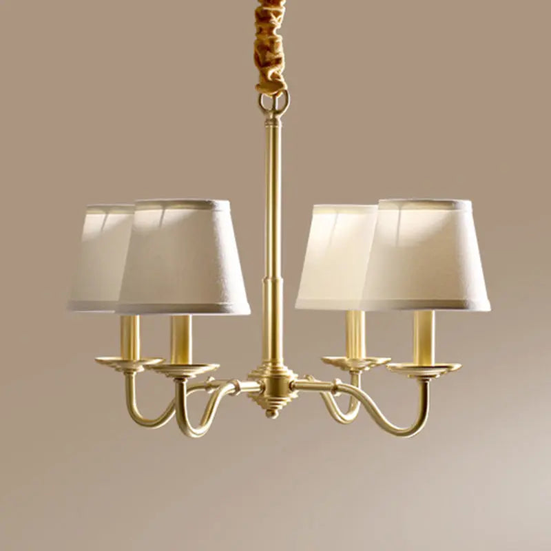 Traditional Vintage Curved Line Branch Cylinder Fabric Copper 4/6/8 Light Chandelier for Living Room Lumendat