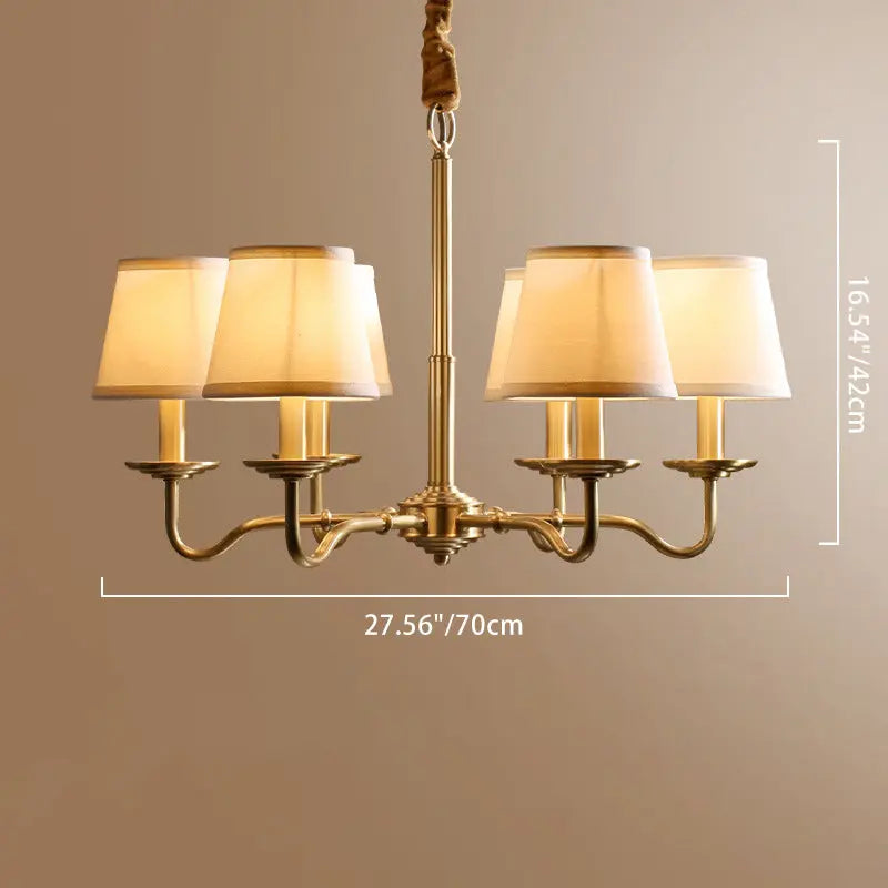 Traditional Vintage Curved Line Branch Cylinder Fabric Copper 4/6/8 Light Chandelier for Living Room Lumendat