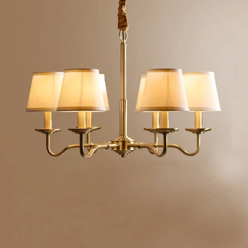 Traditional Vintage Curved Line Branch Cylinder Fabric Copper 4/6/8 Light Chandelier for Living Room Lumendat