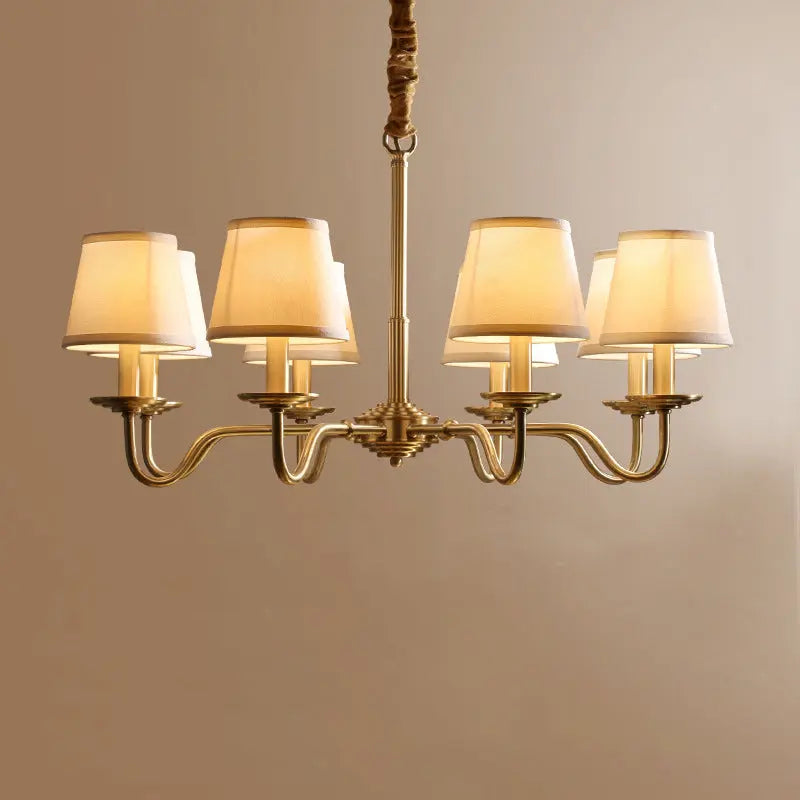 Traditional Vintage Curved Line Branch Cylinder Fabric Copper 4/6/8 Light Chandelier for Living Room Lumendat