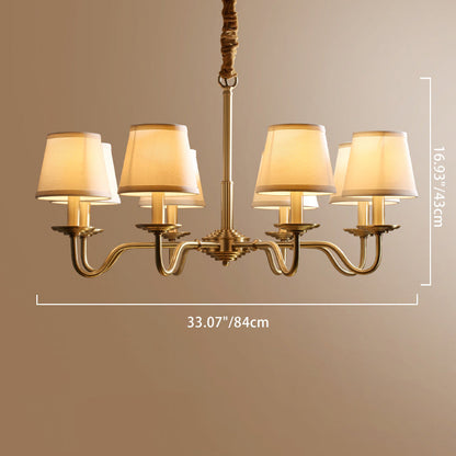 Traditional Vintage Curved Line Branch Cylinder Fabric Copper 4/6/8 Light Chandelier for Living Room