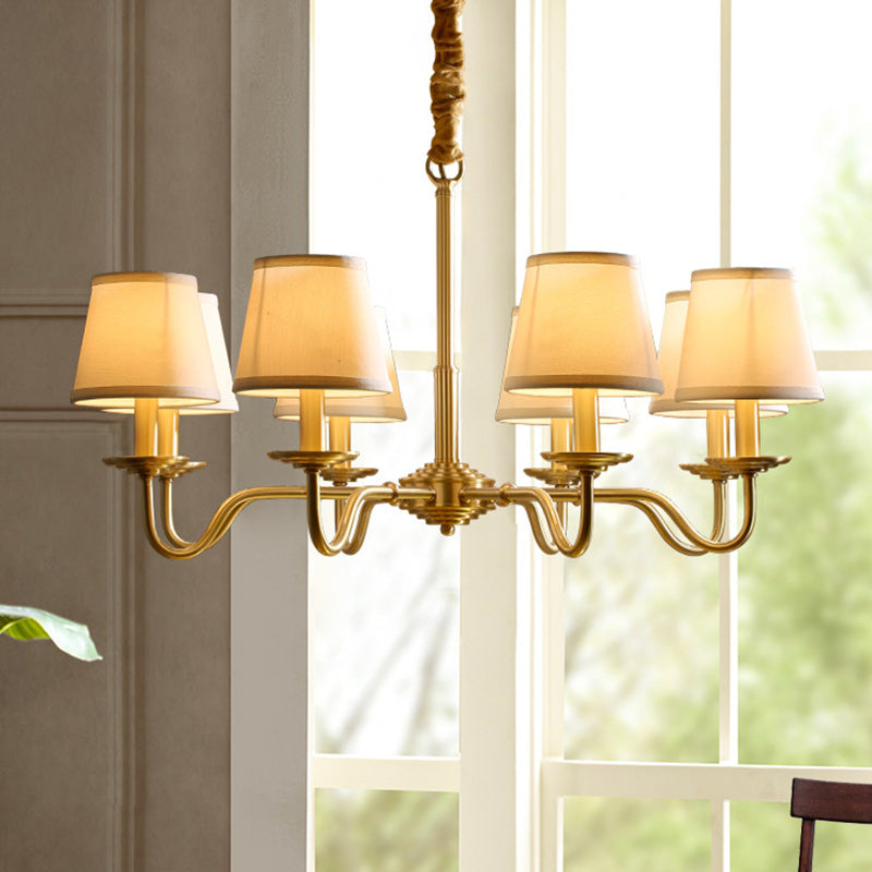 Traditional Vintage Curved Line Branch Cylinder Fabric Copper 4/6/8 Light Chandelier for Living Room