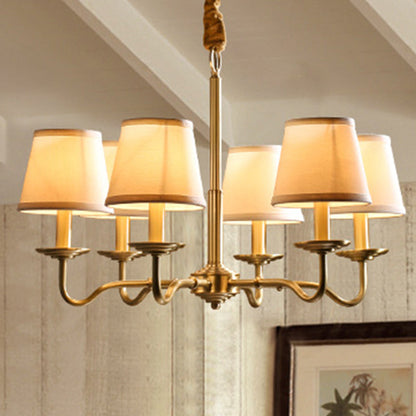 Traditional Vintage Curved Line Branch Cylinder Fabric Copper 4/6/8 Light Chandelier for Living Room