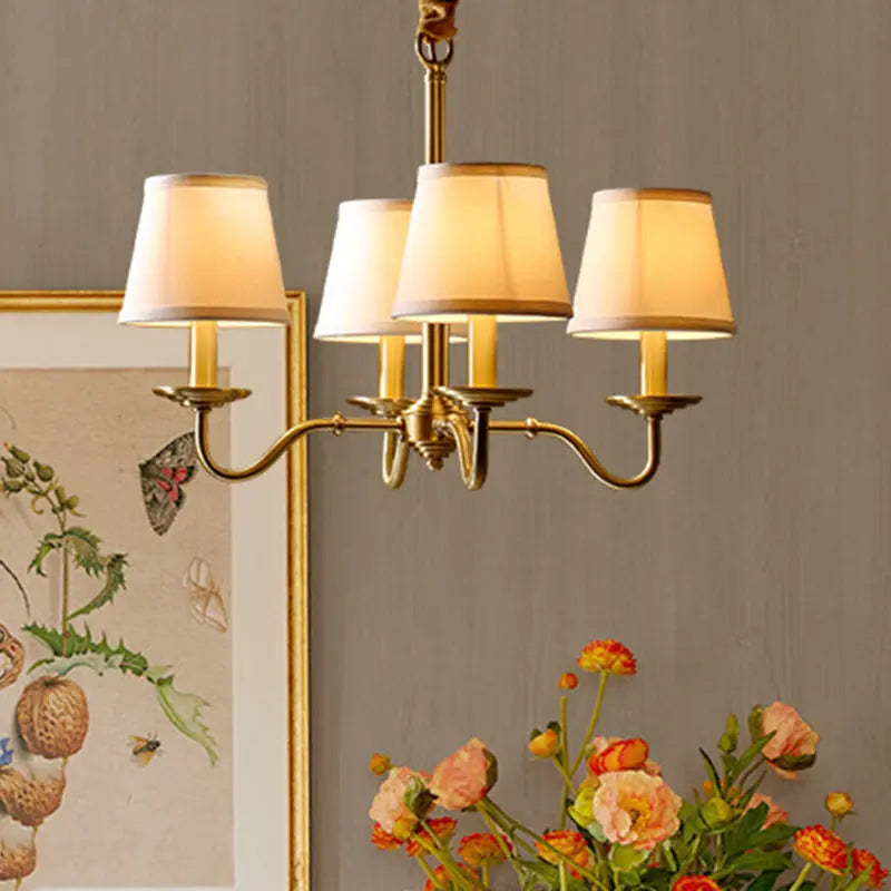 Traditional Vintage Curved Line Branch Cylinder Fabric Copper 4/6/8 Light Chandelier for Living Room Lumendat