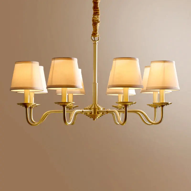 Traditional Vintage Curved Line Branch Cylinder Fabric Copper 4/6/8 Light Chandelier for Living Room Lumendat