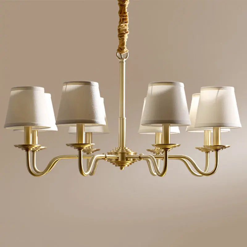 Traditional Vintage Curved Line Branch Cylinder Fabric Copper 4/6/8 Light Chandelier for Living Room Lumendat