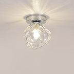 Modern Minimalist Ice Block Irregular Round Glass Iron 1-Light Semi-Flush Mount Ceiling Light For Living Room