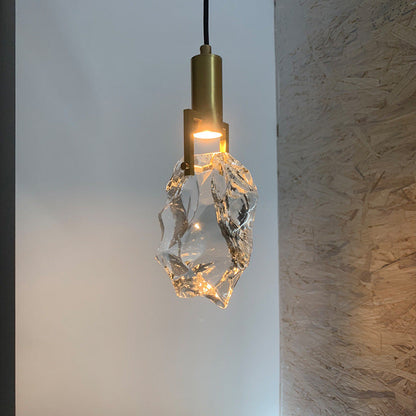 Modern Luxury Cylinder Irregular Oval Crystal Iron Brass 1-light Pendant Light for Living Room