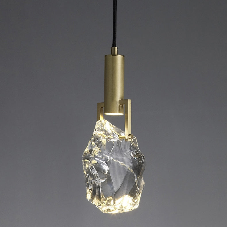 Modern Luxury Cylinder Irregular Oval Crystal Iron Brass 1-light Pendant Light for Living Room