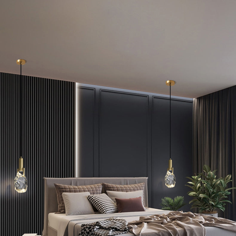 Modern Luxury Cylinder Irregular Oval Crystal Iron Brass 1-light Pendant Light for Living Room