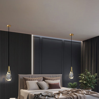 Modern Luxury Cylinder Irregular Oval Crystal Iron Brass 1-light Pendant Light for Living Room