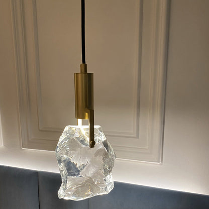 Modern Luxury Cylinder Irregular Oval Crystal Iron Brass 1-light Pendant Light for Living Room