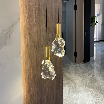 Modern Luxury Cylinder Irregular Oval Crystal Iron Brass 1-light Pendant Light for Living Room